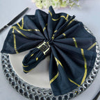 5 Pack Polyester 20"x20" Napkins Navy Blue with Gold Geometric Foil Pattern - Modern Reusable Dinner Napkins