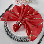 5 Pack Polyester 20"x20" Napkins Red with Gold Geometric Foil Pattern - Modern Reusable Dinner Napkins