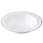 10-Pack Plastic Soup Bowls White with Silver Rim - Stylish Disposable Bowls for Parties 12oz