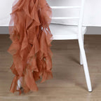 1 Set Chiffon Hoods Chair Sashes with Willow Ruffles Design Terracotta (Rust) - Stylish Chair Bow Decor