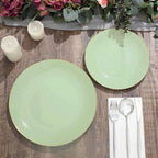 10-Pack Plastic 10" Round Dinner Plates in Sage Green with Gold Rim - Glossy Disposable Party Plates