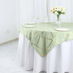 Polyester 54"x54" Table Overlay Square Tablecloth Sage Green with Gold Foil Geometric Pattern - Wrinkle-Resistant & Durable for Stylish Settings