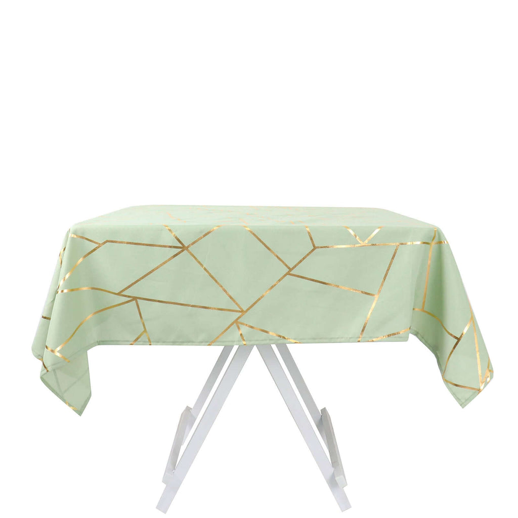 Polyester 54"x54" Square Tablecloth Sage Green with Gold Foil Geometric Pattern - Wrinkle-Resistant & Durable for Stylish Settings