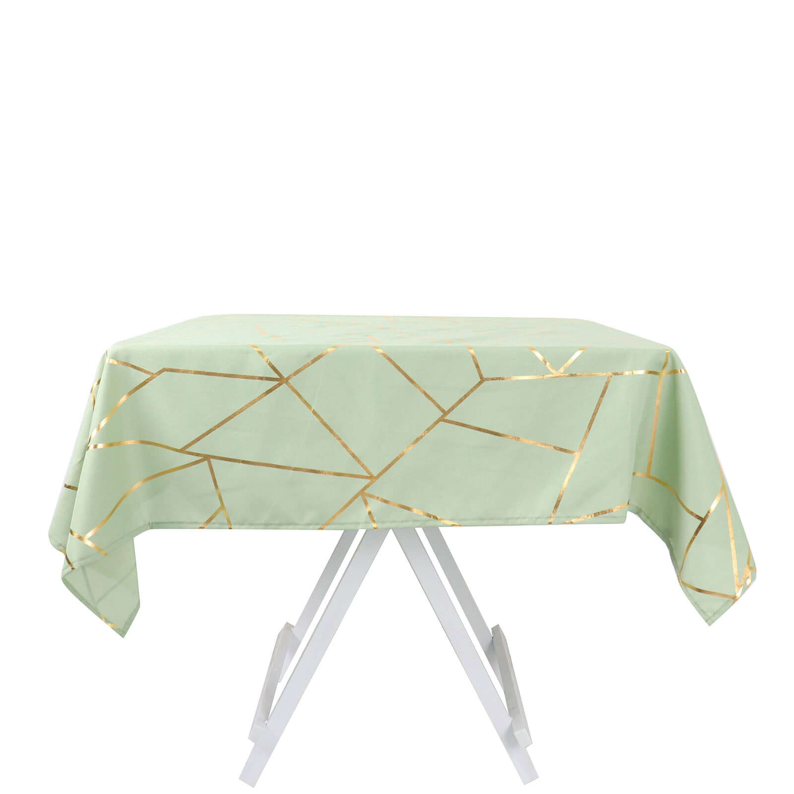 Polyester 54"x54" Square Tablecloth Sage Green with Gold Foil Geometric Pattern - Wrinkle-Resistant & Durable for Stylish Settings