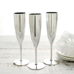 6-Pack Plastic Champagne Flutes in Silver - Classy Disposable Champagne Glasses for Toasting & Cocktail Parties 5oz