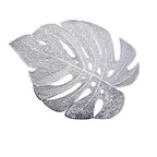 6-Pack Dining Table Mats Monstera Leaf Design Silver - Vinyl Non-Slip Surface for Tropical Themes 18"