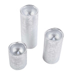 Set of 3 LED Flameless Pillar Candles Remote Operated Metallic Silver - Battery Powered 4", 6", 8"