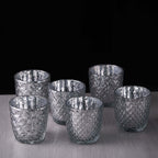 6-Pack Mercury Glass Votive Candle Holders Metallic Silver with Assorted Geometric Designs - Tealight Holders 3"