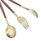 24-Pack Plastic Flatware Set in Metallic Gold with Brown Handle - Heavy Duty Disposable Modern Silverware 8"