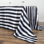 Satin 90"x132" Rectangle Tablecloth Black/White - Stripe Design with Seamless Silky Smooth Finish for Modern Celebrations