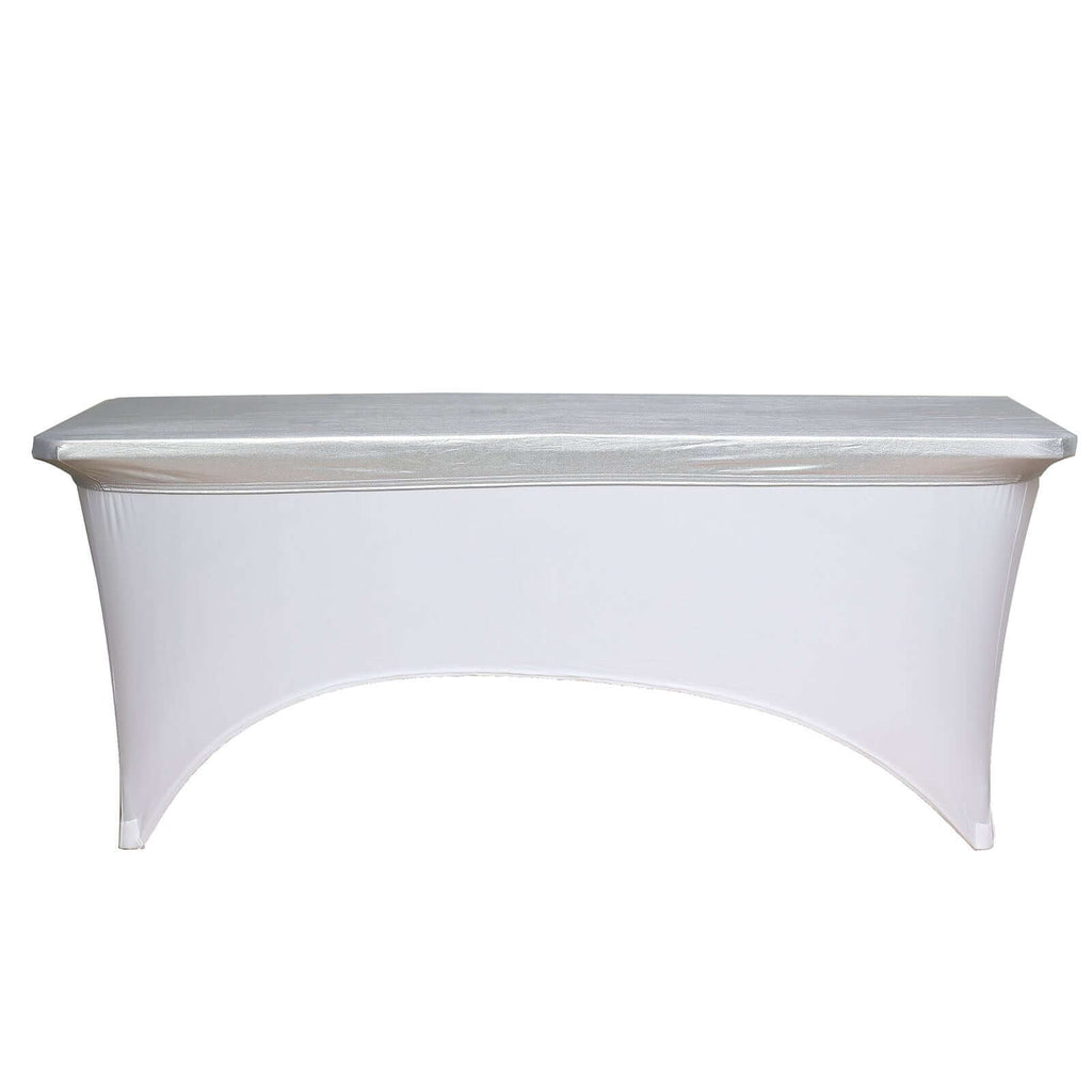 Stretch Spandex 72"x30" Rectangle Table Top Cover Metallic Silver - Easy to Install Fitted Table Topper Cap