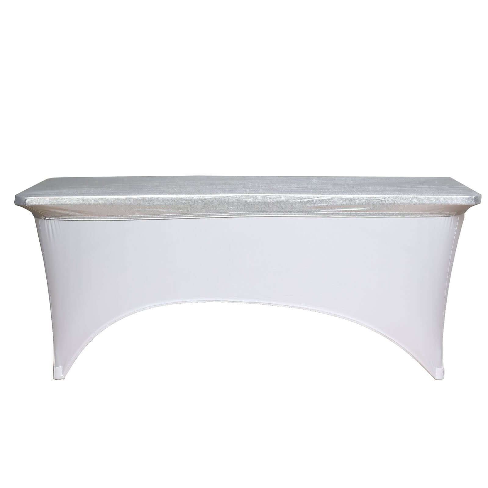 Stretch Spandex 72"x30" Rectangle Table Top Cover Metallic Silver - Easy to Install Fitted Table Topper Cap
