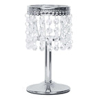 Crystal Beaded Chandelier Metal Candle Holder Silver - Stylish Tealight Stand for Decor 8"