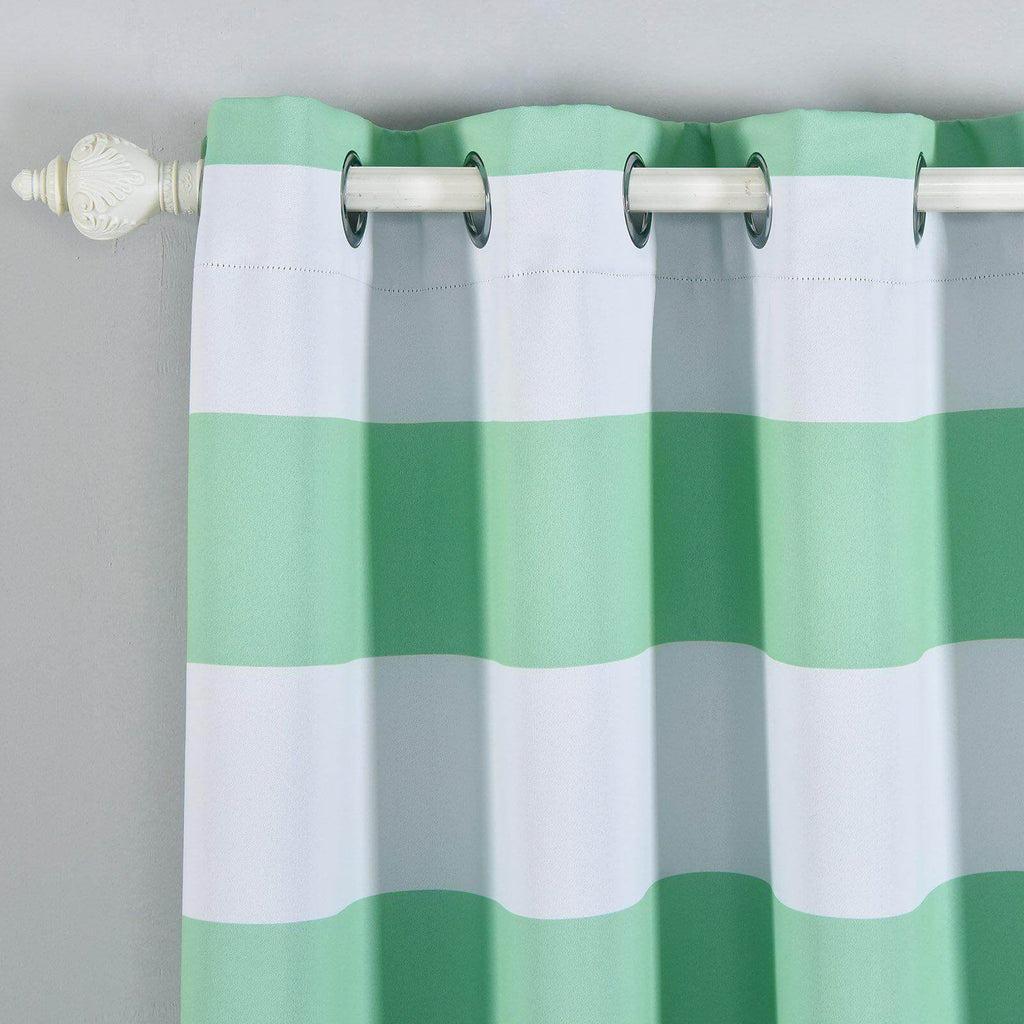 2 Pack White Mint Cabana Stripe Thermal Blackout Curtains With Chrome Grommet Window Treatment Panels - 52"x84"
