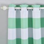 2 Pack White Mint Cabana Stripe Thermal Blackout Curtains With Chrome Grommet Window Treatment Panels - 52"x84"