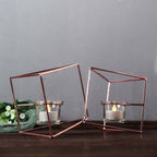 Set of Metal Candle Holders Linked Geometric Design Rose Gold - Chic Votive Glass Decor for Events & Gatherings 9"