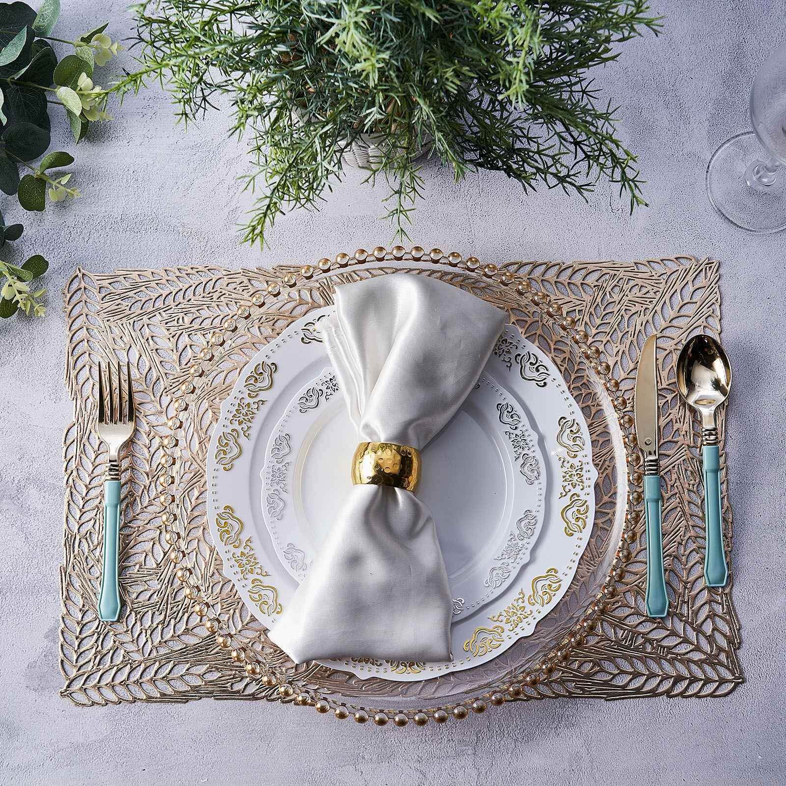 6-Pack Table Mats Wheat Design Gold - Vinyl Rectangle Non-Slip Surface for Stylish Settings 12"x18"