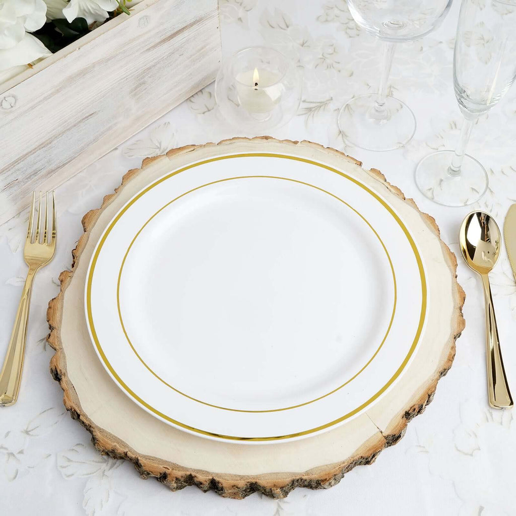 10-Pack Plastic Dinner Plates White with TrÃ¨s Chic Gold Rim - Perfect Disposable Party Plates 10"