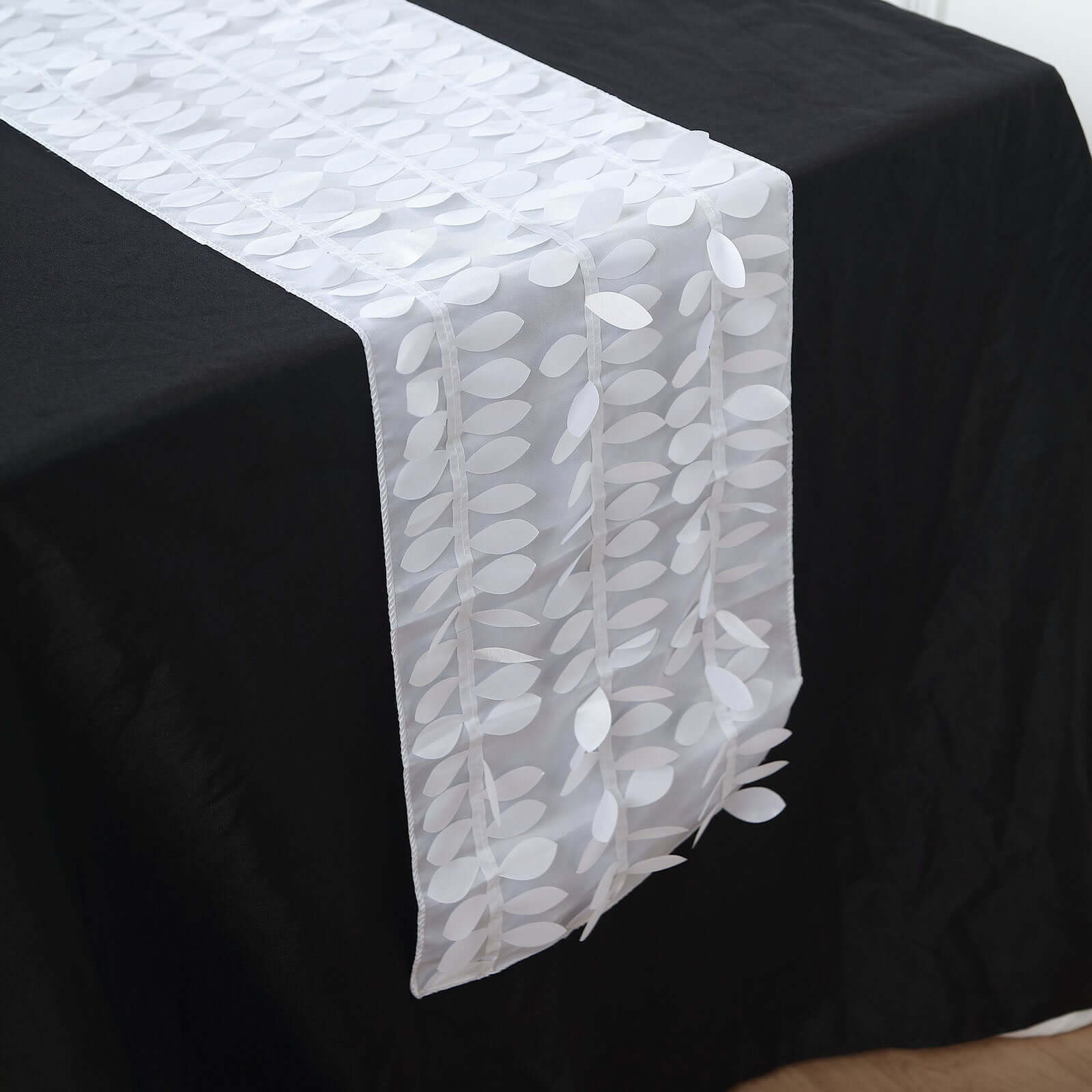 Taffeta Fabric 12"x108" Table Runner White 3D Leaf Petal - Stylish Wedding Decor