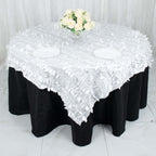 Taffeta 72"x72" Table Overlay Square Tablecloth White 3D Leaf Petal Design for Stylish Celebrations