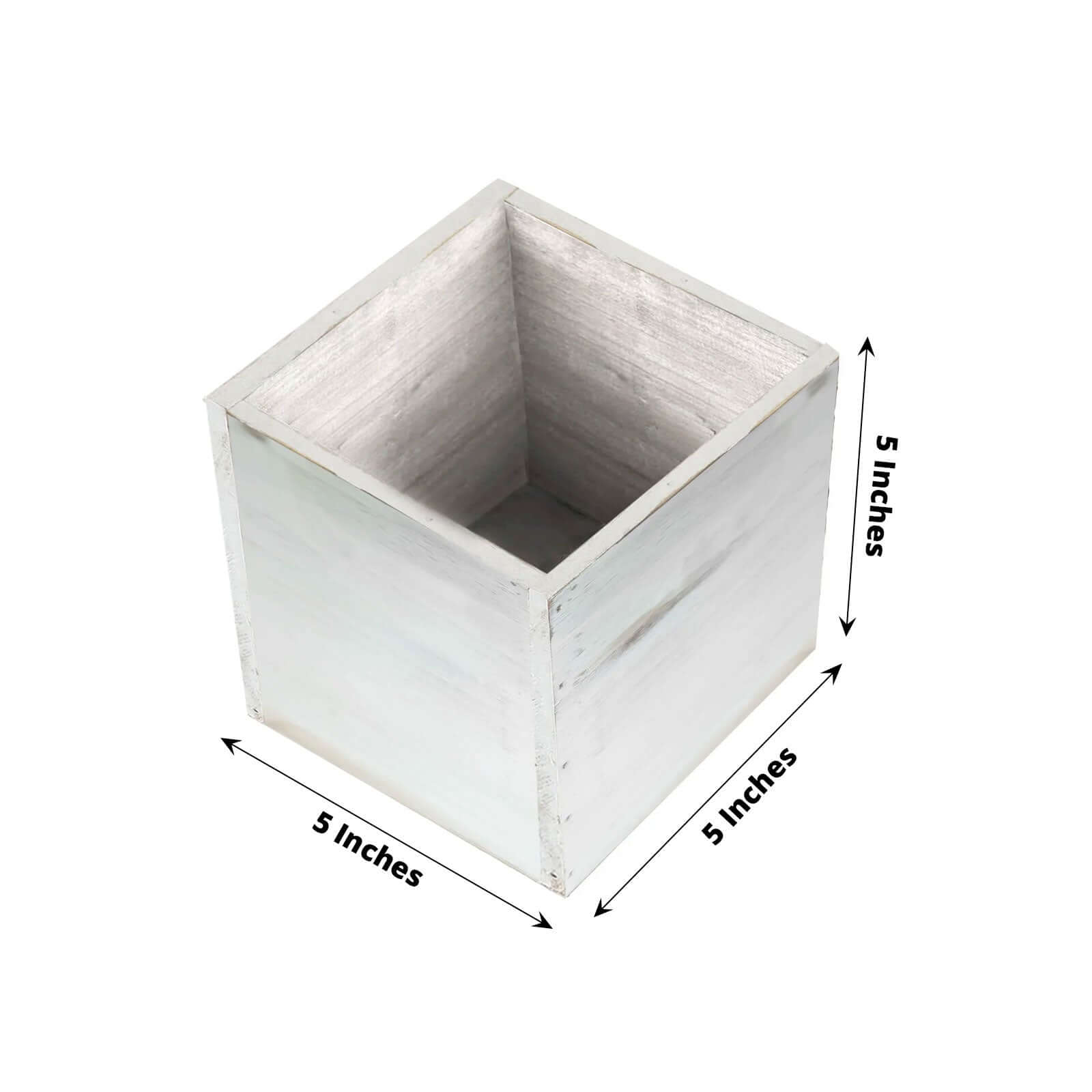 2 Pack 5" Whitewash Square Wood Planter Box Set With Removable Plastic Liners