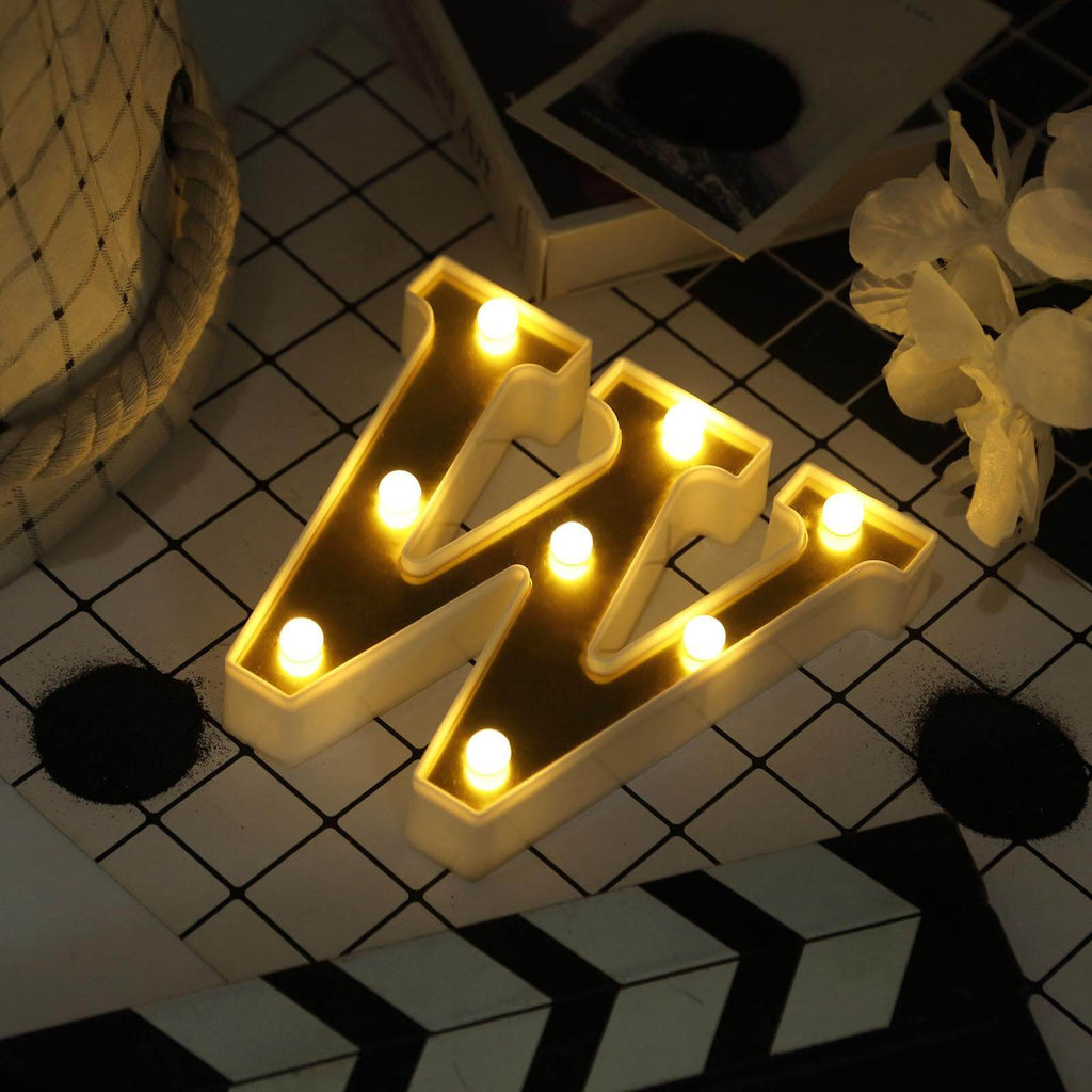 3D Marquee Letter "W" Warm White 8 LED Lights Gold - Chic Light-Up Decor for Events 6"