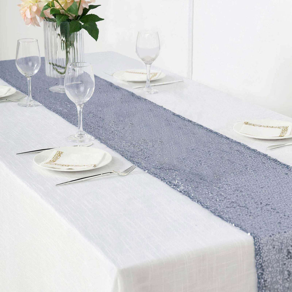 Sequin 12"x108" Table Runner Dusty Blue - Glittering Design