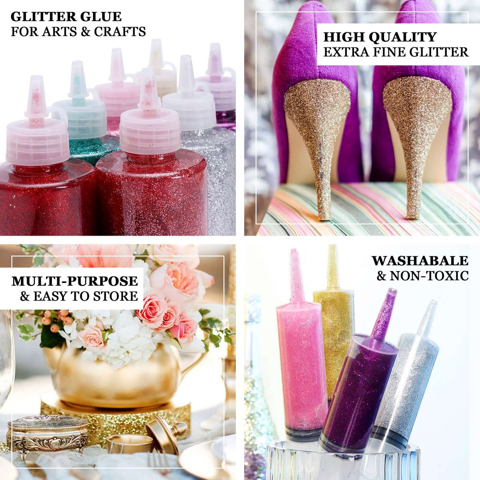 Metallic Glitter Glue Rose Gold - Washable Nontoxic Art Glue for Fun DIY Projects Scrapbooking & Party Decor 4 oz Bottle