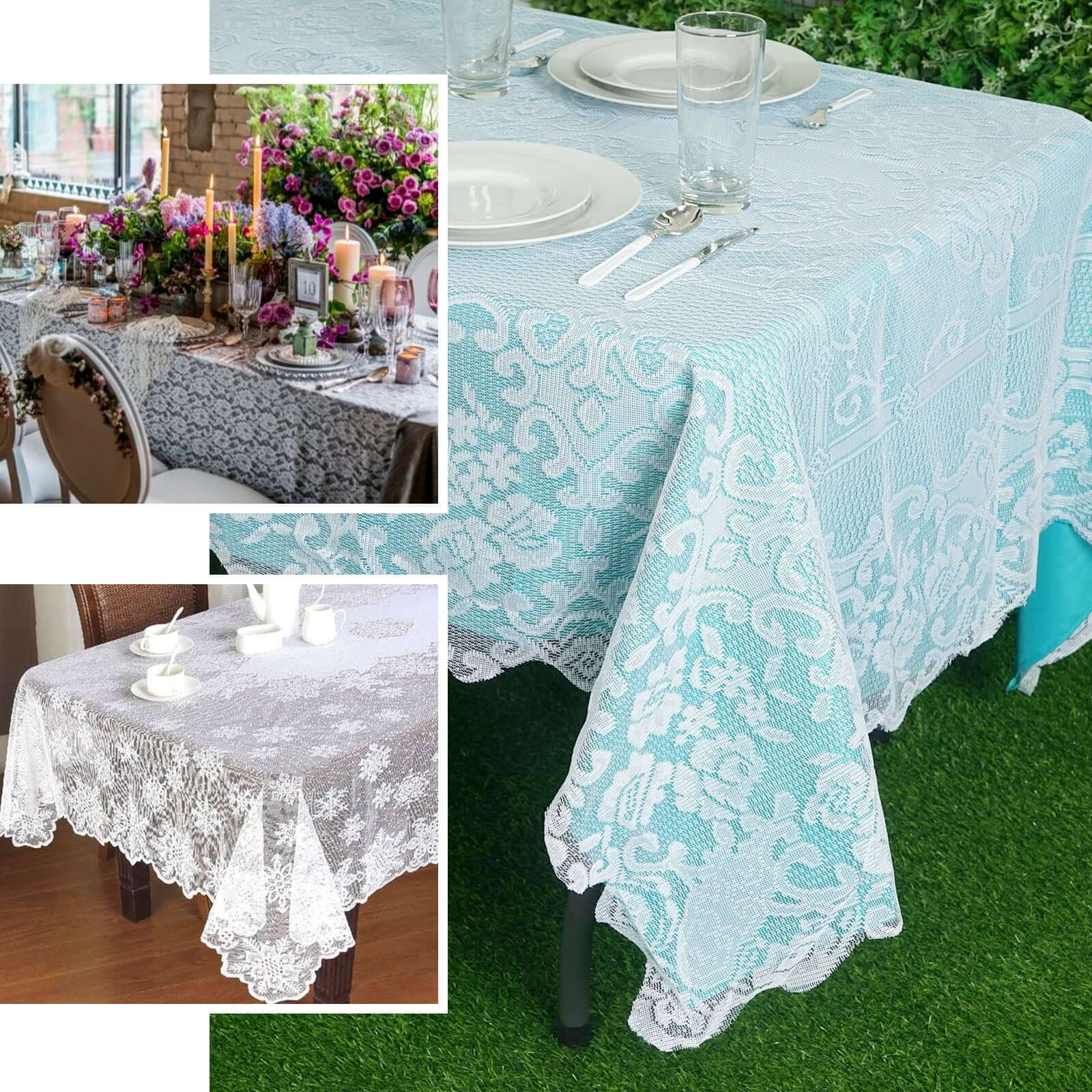 Lace 60"x108" Rectangular Oblong Tablecloth White - Premium Finish for Versatile Table Settings