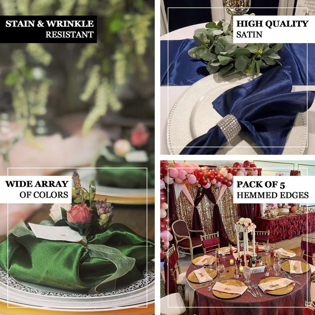 5 Pack Satin 20"x20" Napkins Dusty Rose - Luxurious Shine & Smooth Dinner Napkins