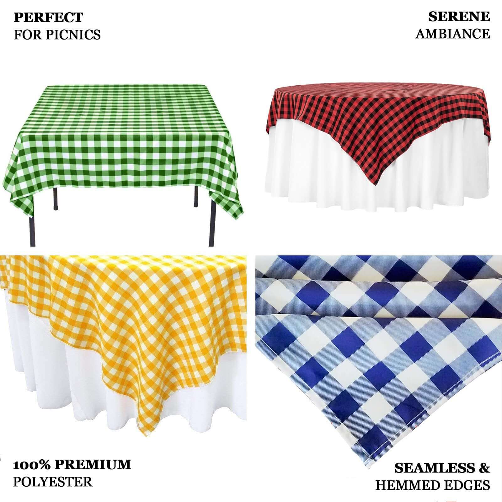 Polyester 54"x54" Table Overlay Square Tablecloth White/Green - Checkered Buffalo Plaid Design for Casual Table Settings