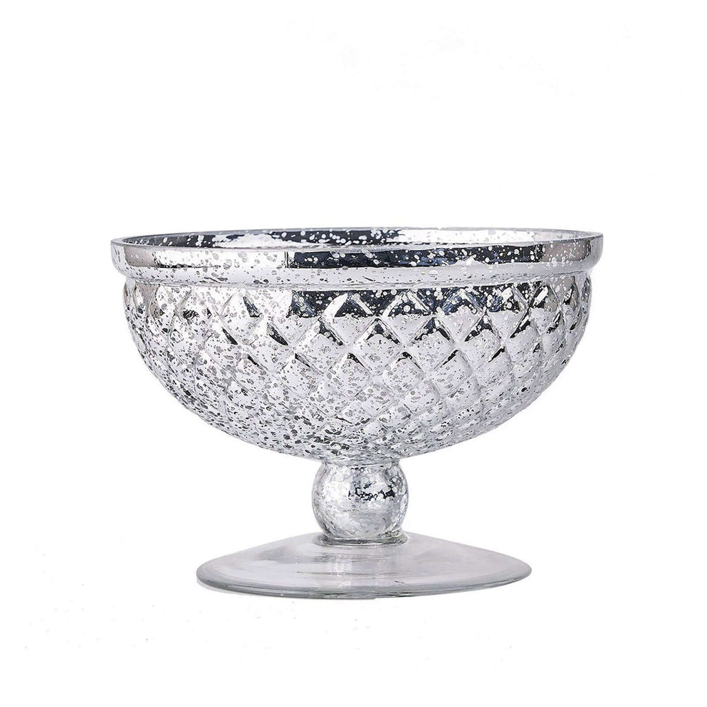 Mercury Glass Pedestal Bowl Vase Compote Style Silver - Sophisticated Floral Table Decor for Events 8"