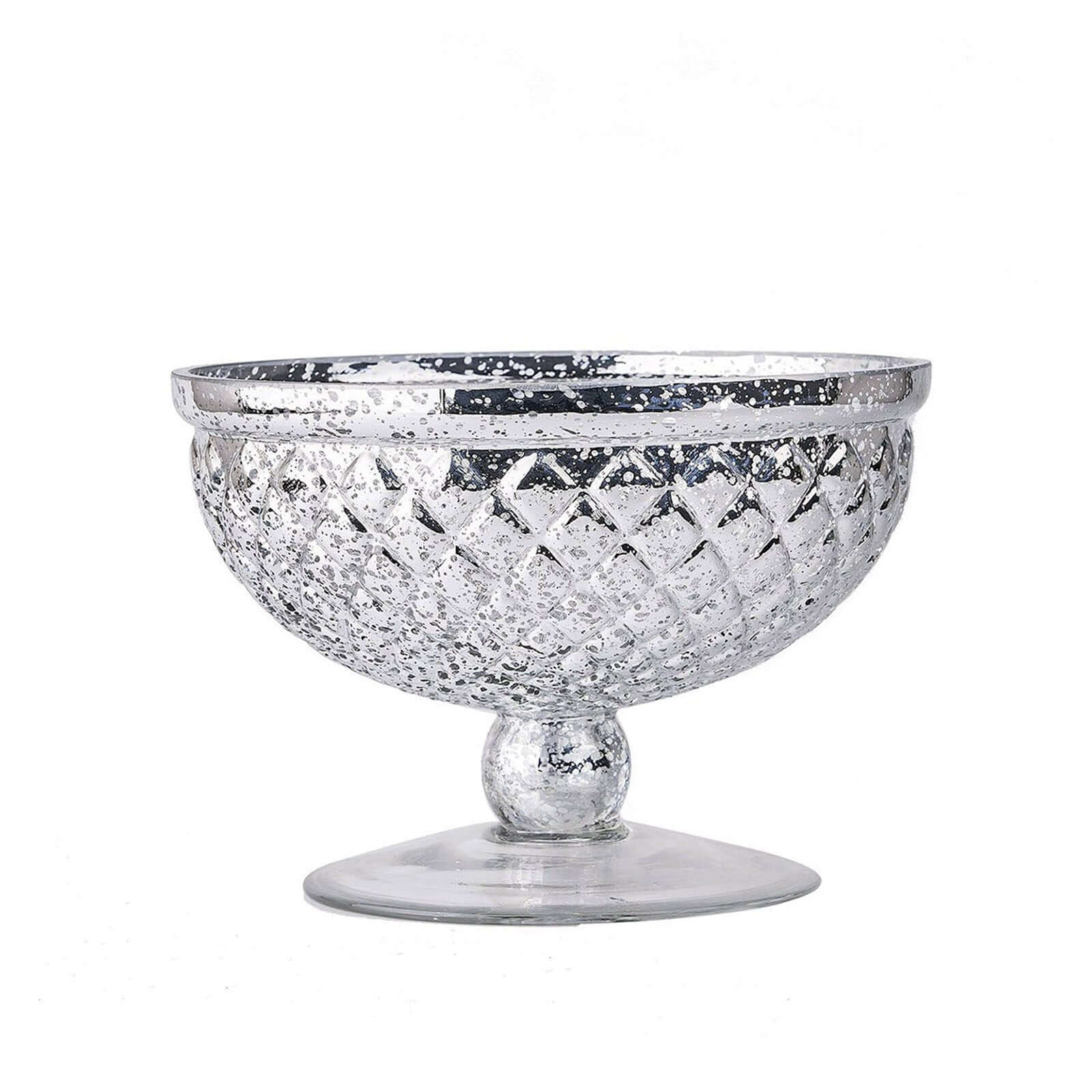 Mercury Glass Pedestal Bowl Vase Compote Style Silver - Sophisticated Floral Table Decor for Events 8"