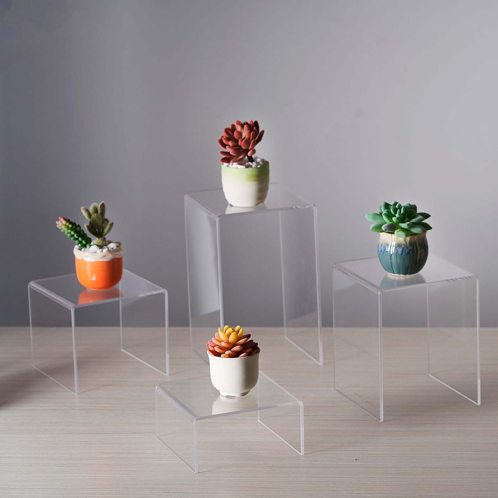 Set of 4 Acrylic Cake Stands Riser Design Clear - Dessert and Cupcake Display Centerpieces Assorted Sizes