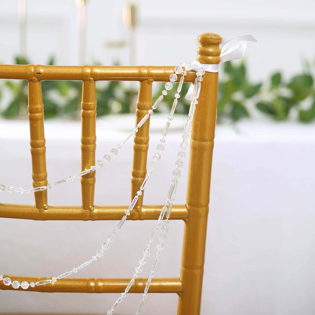 Faux Pearl Beaded 16" Chair Back Garland Sash Iridescent Gatsby-Inspired Style - Pre-Tied Chic Wedding Decor for Chiavari Chairs