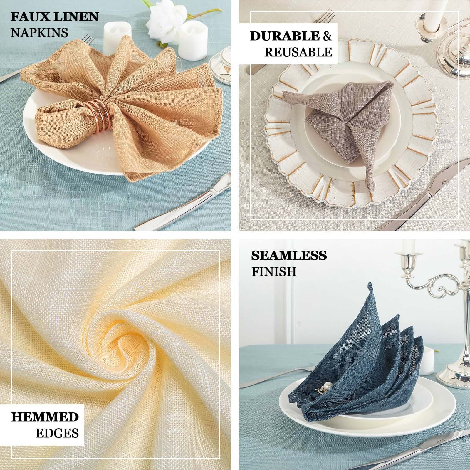 5 Pack Faux Linen 20"x20" Napkins Taupe - Slubby Textured & Wrinkle Resistant Cloth Napkins