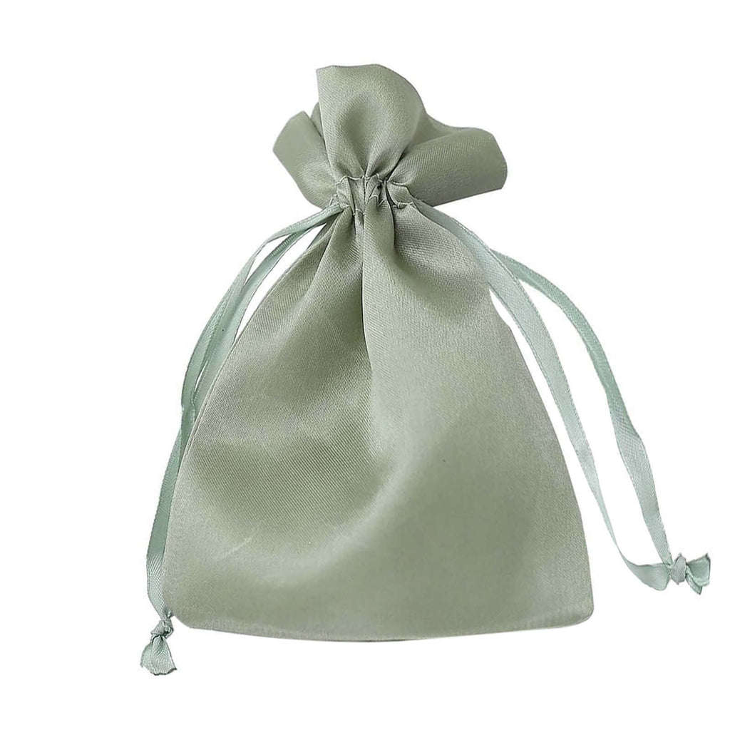 12 Pack 4"x6" Sage Green Satin Drawstring Wedding Party Favor Gift Bags