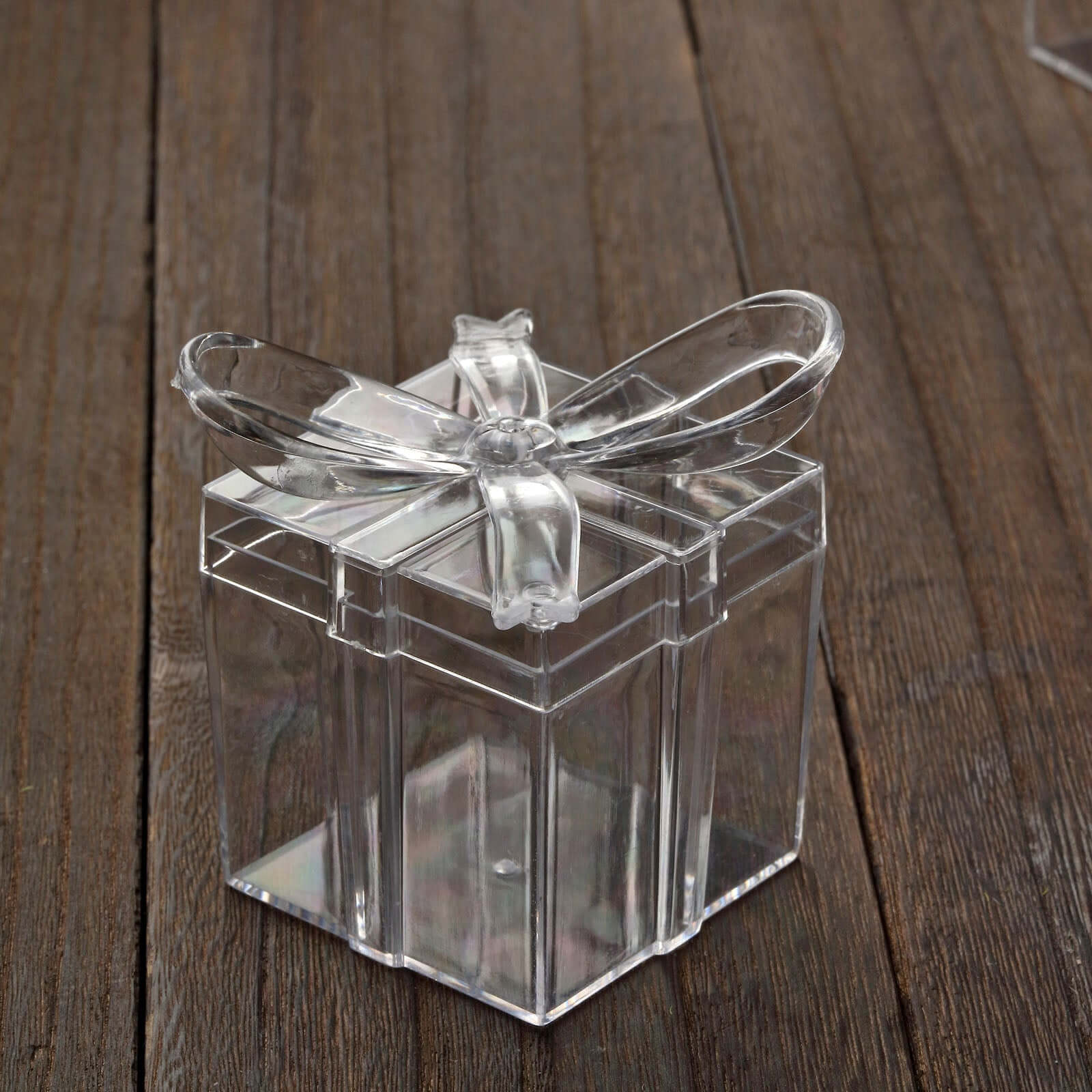 12 Pack 3" Square Clear Bow Top Plastic Party Favor Boxes, Transparent Candy Container Gift Boxes