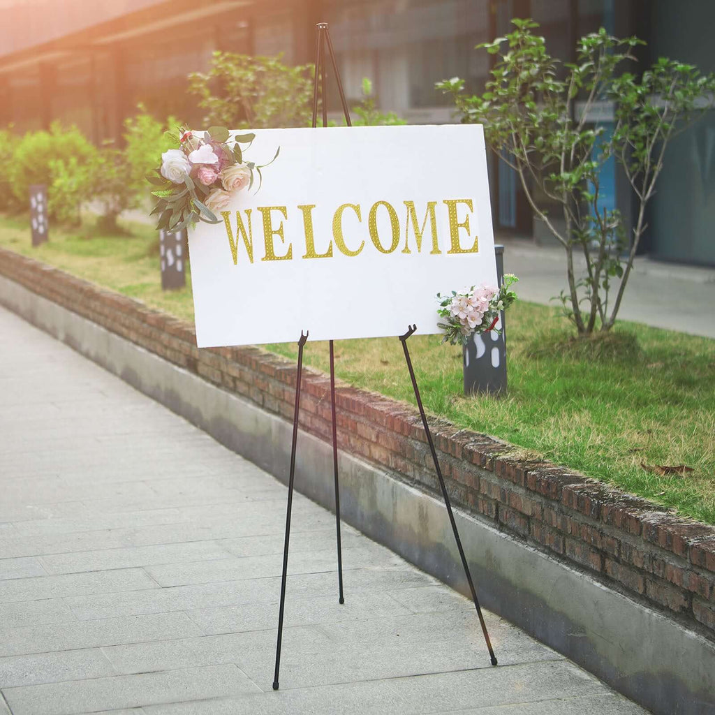 65" Black Metal Sign Holder Easel Stand, Collapsible Tripod Stand
