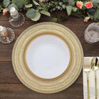 6-Pack Acrylic Round Charger Plates 13" in Gold with Lace Embossed Rim, Rustic Plastic Decorative Charger Tableware
