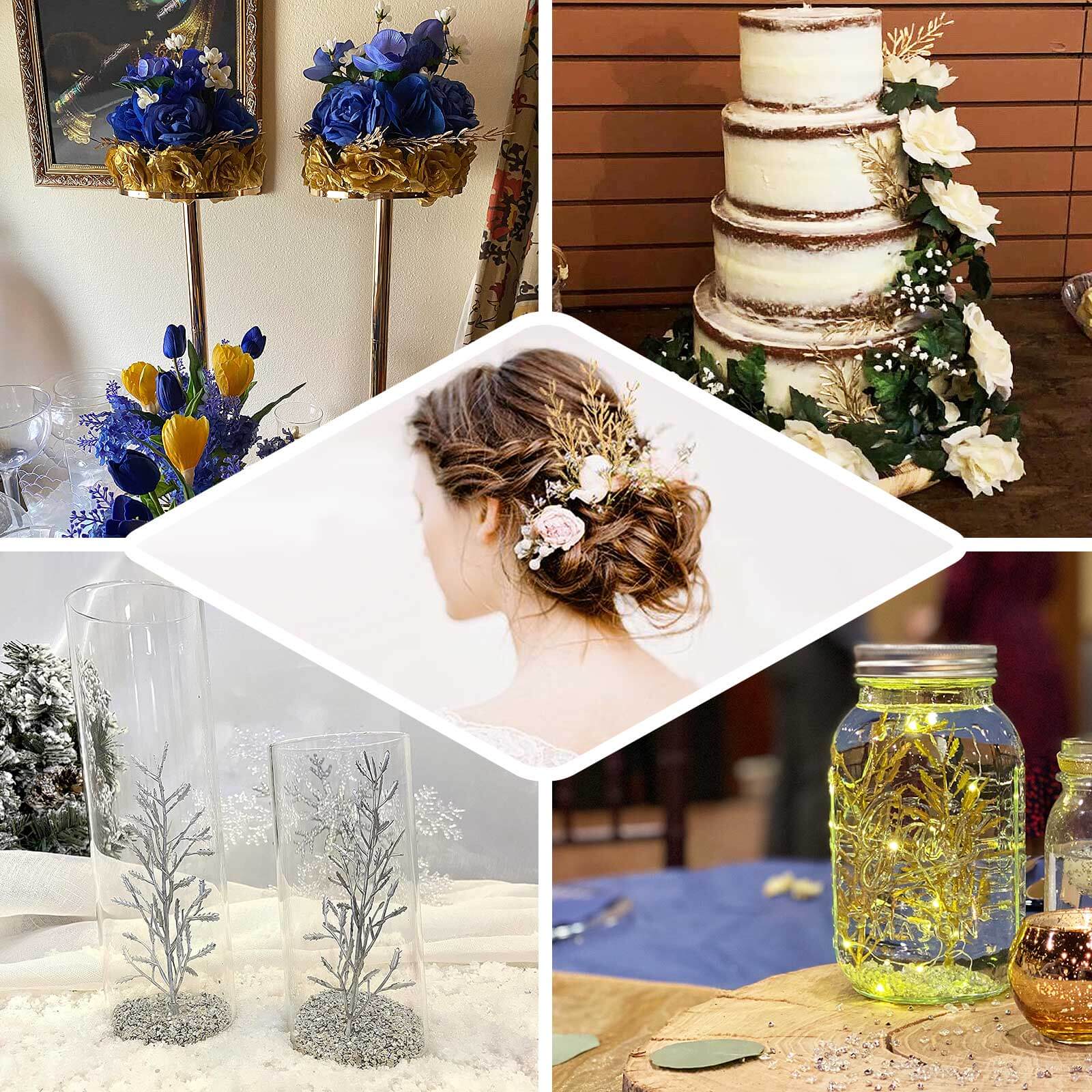 25-Pack Artificial Fern Leaf Branch Stems Metallic Gold - Versatile Faux Stems for Floral Bouquets Vase Displays & Event Decor 6"