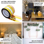 100 Yds 1" Gold Metallic Mylar Film Tape with Acrylic Adhesive, DIY Shelf Craft Tape
