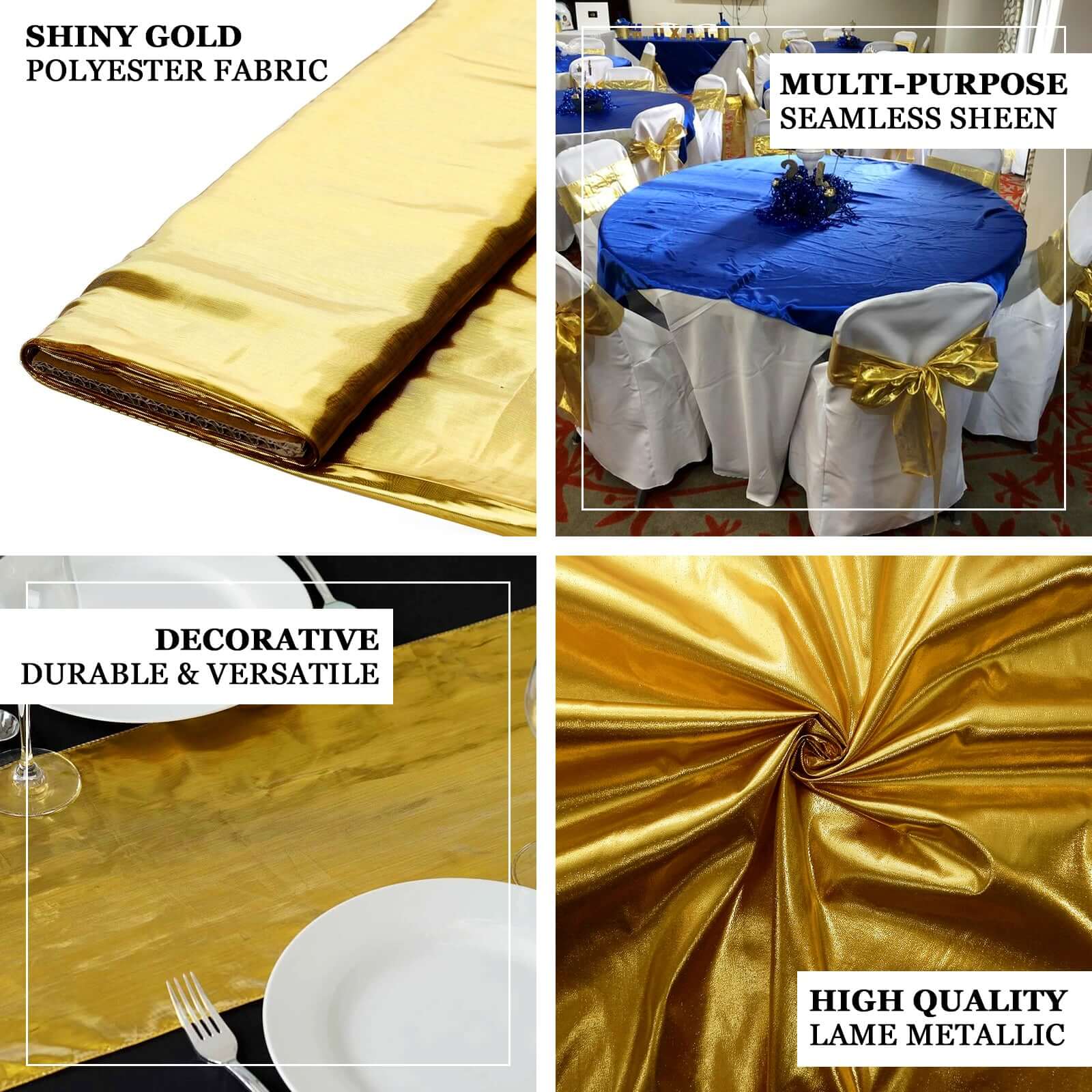 54"x10 Yards Shiny Metallic Gold Polyester Lame Fabric Bolt, DIY Craft Fabric Roll