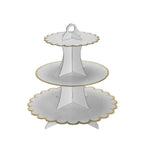 3-Tier Cardboard Cupcake Stand White - Sturdy & Collapsible Dessert Treat Tower with Gold Scalloped Rim for Baby Shower Wedding & Party Decor 13"