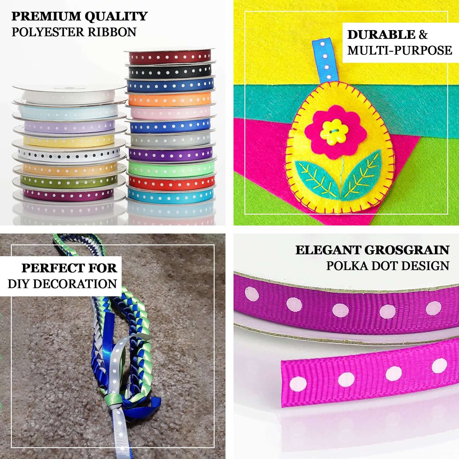 25 Yards 3/8" Eggplant Grosgrain Polka Dot Ribbon