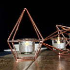 Set of Metal Candle Holders Linked Geometric Design Rose Gold - Modern Votive Glass Decor for Tables & Gatherings 16"