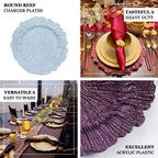 6-Pack Acrylic Plastic Round Charger Plates 13" in Gold with Reef Design, Classy Dinner Party Charger Tableware
