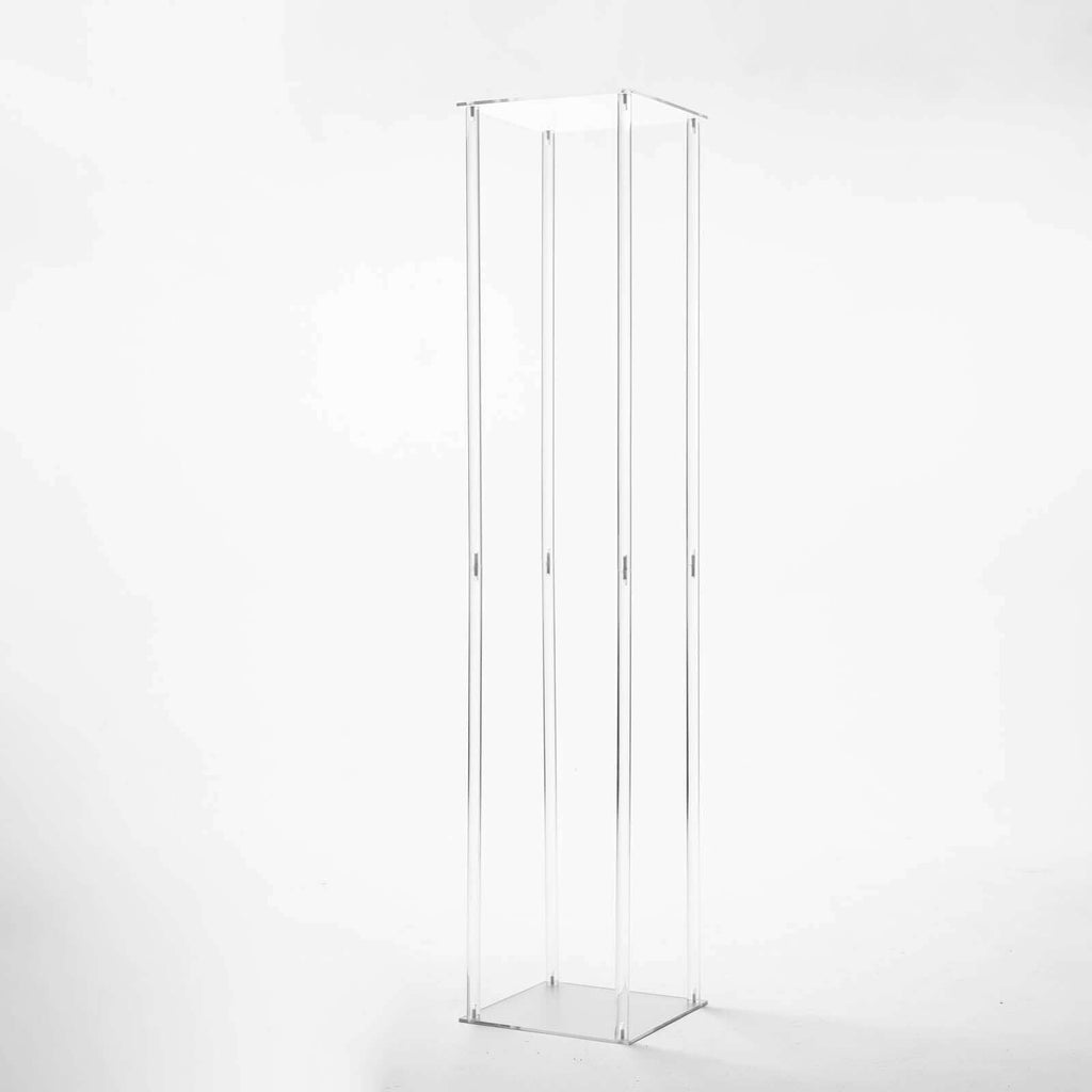 Acrylic Floor Vase Flower Stand with Square Mirror Base Clear - Decorative Wedding Column for Large Events 48"