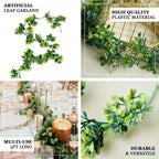 42" Green Artificial Eucalyptus Leaf, Ranunculus Flower Garland Vine