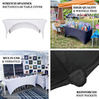 Stretch Spandex 96"x30" Rectangle Table Cover Black with Curved Open Back Design Tailored Professional Look for Tradeshows, Events & Exhibitions